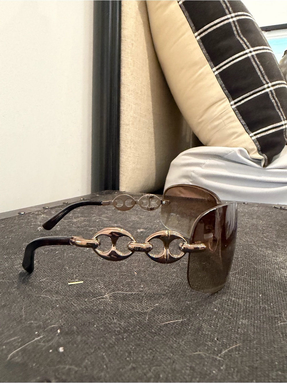 Vintage Gucci Rimless Shield Sunglasses Horsebit Logo Brown